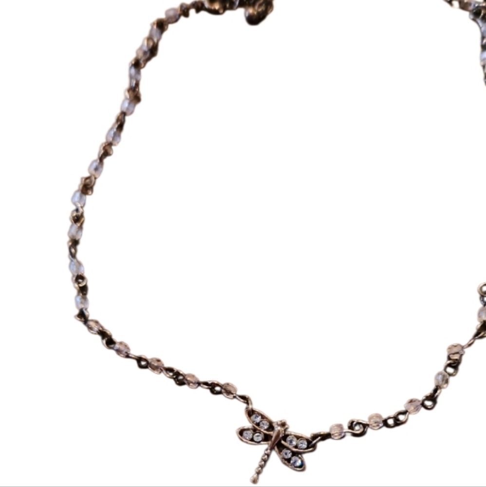 90s Elegant Silver Dragonfly Beaded Fashion Blue Crystal Necklace